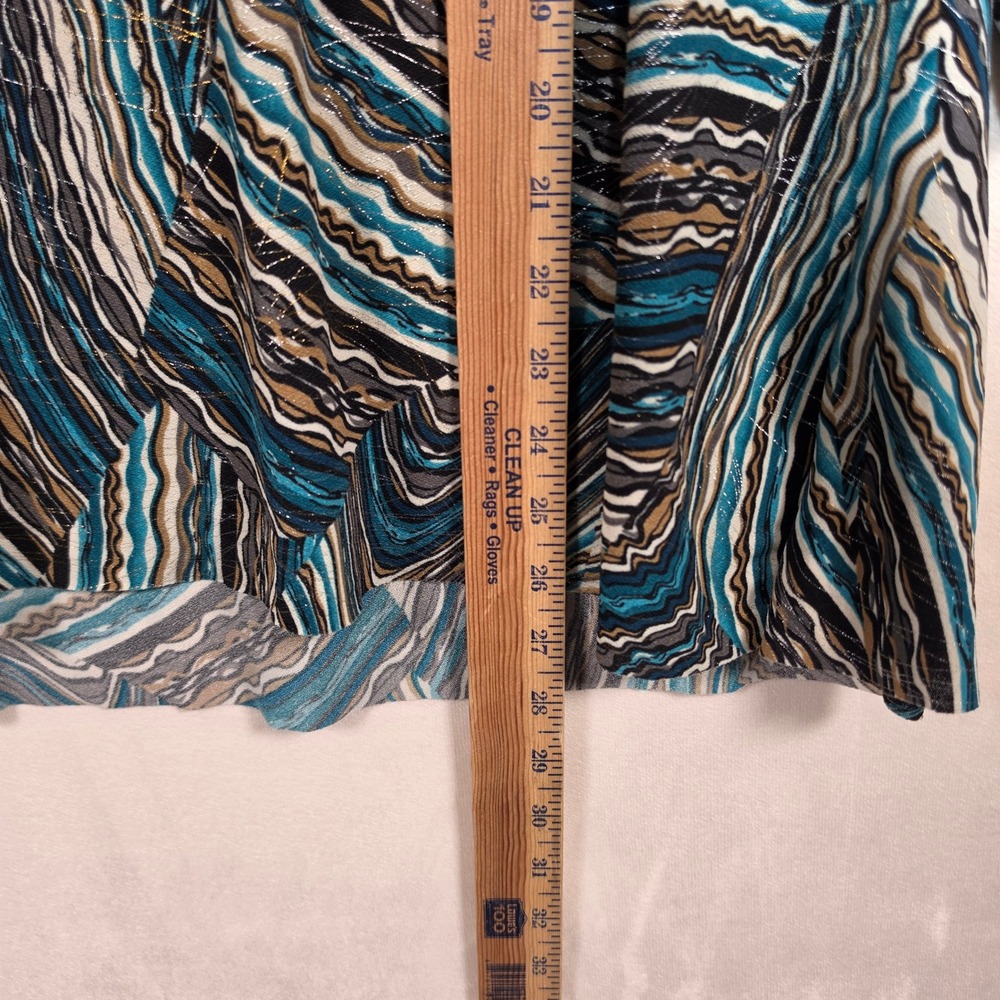 Dressbarn Blouse Womens 1X Blue Brown Abstract Swirl Boho Whimsical Metallic - Picture 5 of 13